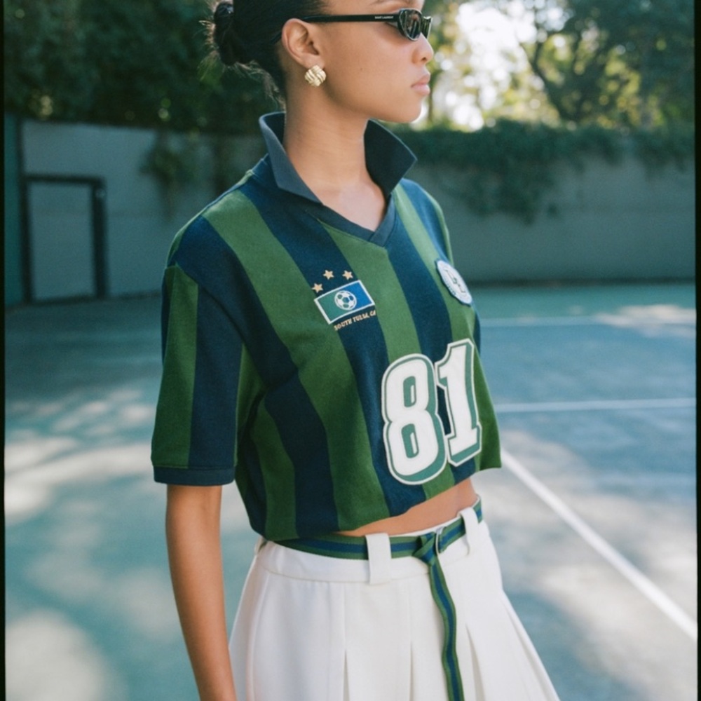 Danzy x Abercrombie  Green and Blue Striped Crop Top